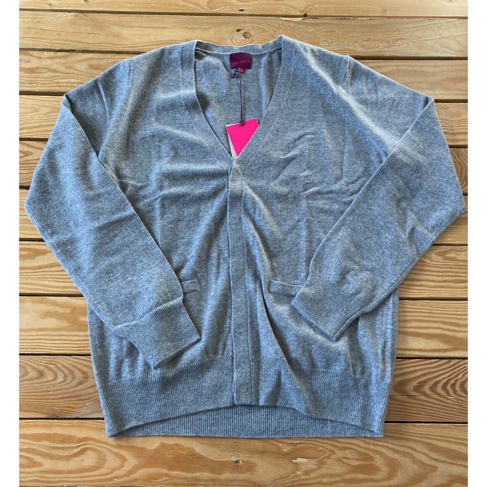 NWT State Cashmere Cardigan Sweater Size Large Women’s Grey Button Up
